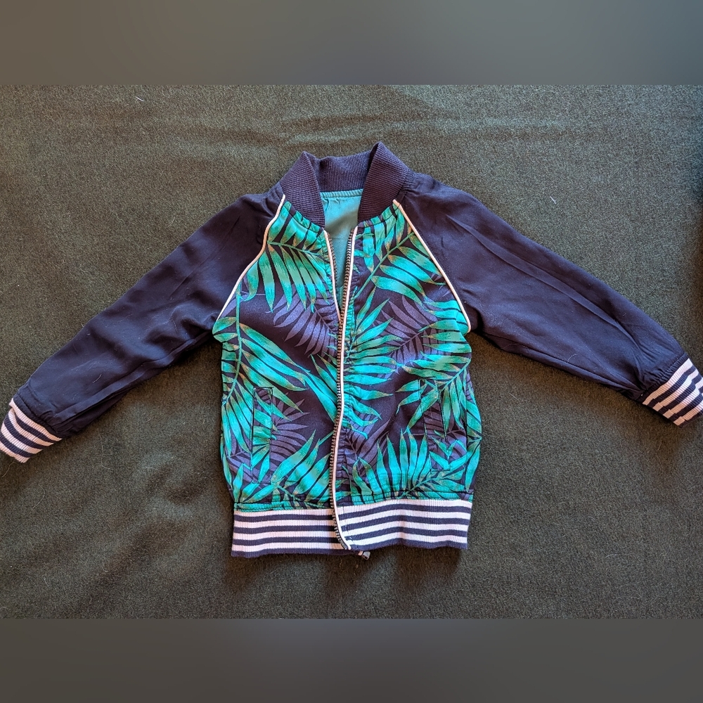 Reversal Hawaiian Style Tropical Leaf Print Bomber Jacket